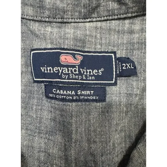 Vineyard Vines Button Up Cabana Shirt Mens 2XL Blue Classic Fit Short Sleeve - Picture 2 of 6